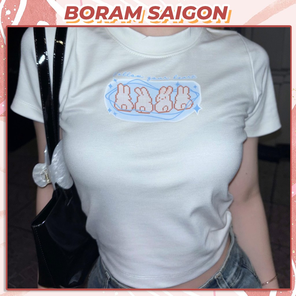 Áo thun baby tee nữ BORAM SG - FOLLOW YOUR HEART BUNNY