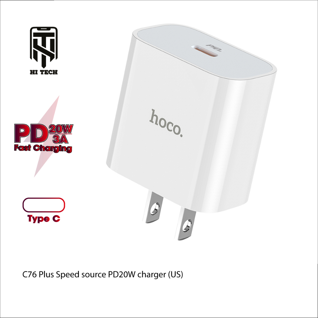 Cốc sạc nhanh hoco C76, sạc nhanh 20W, 1 cổng Type C củ sạc PC chống ...
