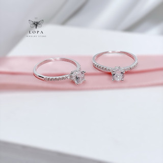 Nhẫn nữ bạc ta Lopa, dáng nhẫn nữ bốn chấu cao cổ nhỏ xinh đính đá lấp lánh nhỏ nhắn sk008