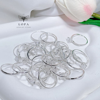 Nhẫn nữ bạc ta Lopa, dáng nhẫn nữ bốn chấu cao cổ nhỏ xinh đính đá lấp lánh nhỏ nhắn sk008