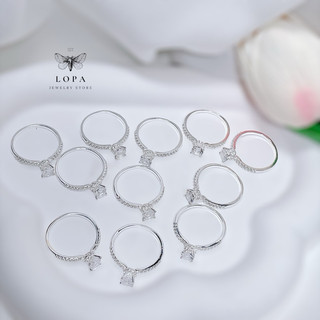 Nhẫn nữ bạc ta Lopa, dáng nhẫn nữ bốn chấu cao cổ nhỏ xinh đính đá lấp lánh nhỏ nhắn sk008