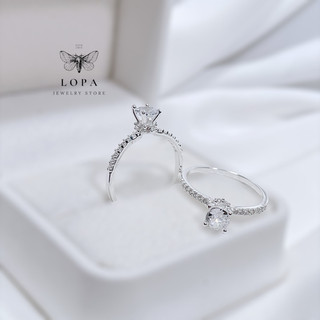Nhẫn nữ bạc ta Lopa, dáng nhẫn nữ bốn chấu cao cổ nhỏ xinh đính đá lấp lánh nhỏ nhắn sk008