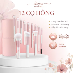 Bộ cọ trang điểm cá nhân gồm 12 cọ đi kèm túi đựng hoặc ống cắm siêu đẹp, phụ kiện trang điểm Sayaa