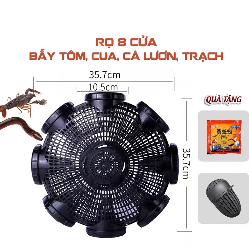 Rọ Bẫy Lươn, Tôm, Cá 8 Cửa Nhựa PP Thái Lan - Bẫy Tôm, Cua, Cá, Lươn, Trạch + Tặng Mồi AMIZIN