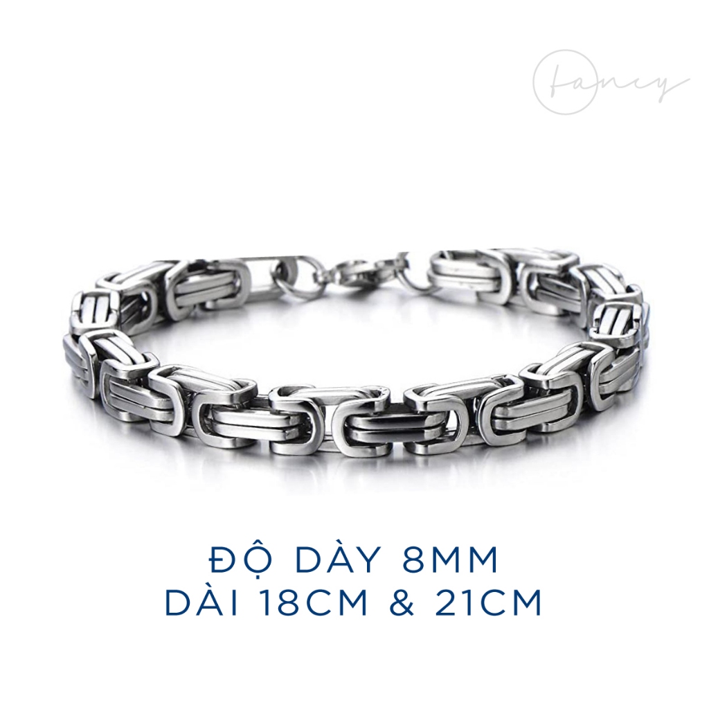 Vòng tay nam Fancy dáng mắc xích vuông cá tính, lắc tay nam nữ chất liệu titan không gỉ (8mm x 8mm)