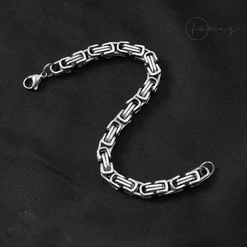 Vòng tay nam Fancy dáng mắc xích vuông cá tính, lắc tay nam nữ chất liệu titan không gỉ (8mm x 8mm)