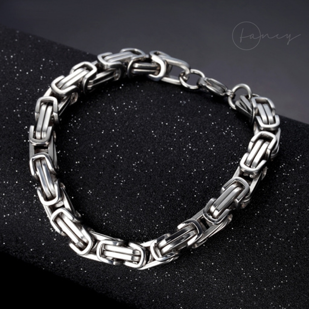 Vòng tay nam Fancy dáng mắc xích vuông cá tính, lắc tay nam nữ chất liệu titan không gỉ (8mm x 8mm)