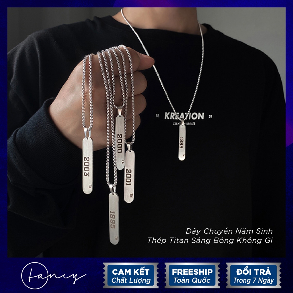 Dây chuyền nam mặt năm sinh Fancy, vòng cổ nam nữ chất liệu titan cao cấp quà tặng sinh nhật ý nghĩa