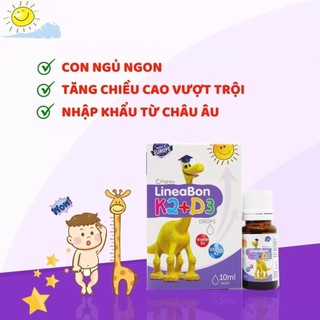 LineaBon K2+D3  Bổ Sung Vitamin K2 Và Vitamin D3 Tăng Cường Hấp Thu Canxi Tối Đa Trẻ Hộp 10ml