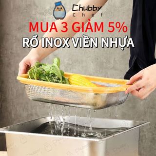 RỖ INOX VIỀN NHỰA  Chubby Chef Size lớn 34x24x6cm Trộn Bột, Rửa Rau Củ Trái Cây, Vo gạo, Tiện lợi dễ sử dụng