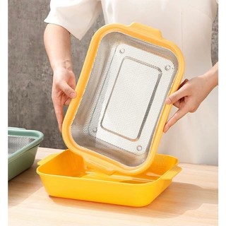 RỖ INOX VIỀN NHỰA  Chubby Chef Size lớn 34x24x6cm Trộn Bột, Rửa Rau Củ Trái Cây, Vo gạo, Tiện lợi dễ sử dụng