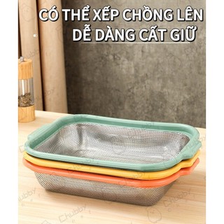 RỖ INOX VIỀN NHỰA  Chubby Chef Size lớn 34x24x6cm Trộn Bột, Rửa Rau Củ Trái Cây, Vo gạo, Tiện lợi dễ sử dụng