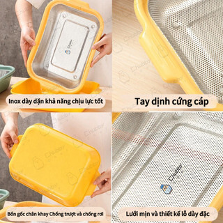 RỖ INOX VIỀN NHỰA  Chubby Chef Size lớn 34x24x6cm Trộn Bột, Rửa Rau Củ Trái Cây, Vo gạo, Tiện lợi dễ sử dụng