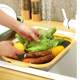 RỖ INOX VIỀN NHỰA  Chubby Chef Size lớn 34x24x6cm Trộn Bột, Rửa Rau Củ Trái Cây, Vo gạo, Tiện lợi dễ sử dụng