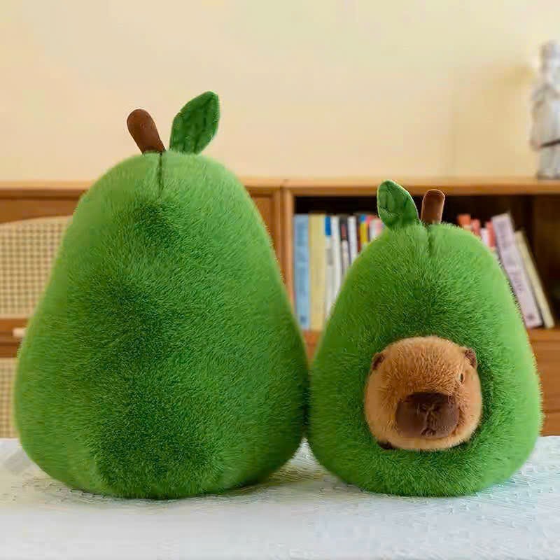 Gấu bông capybara trong trái quả bơ mới lạ dễ thương, Thú nhồi bông hình quả bơ capybara chất liệu lông thỏ dài mềm mại
