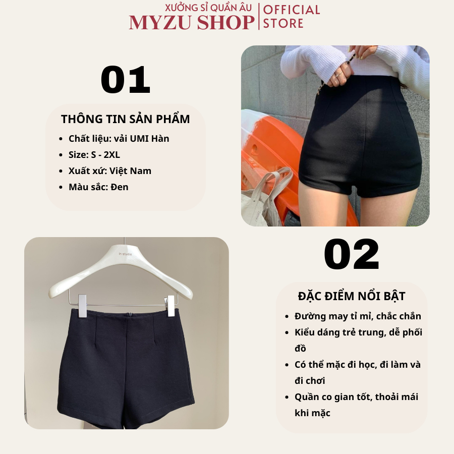 Quần Short Nữ Ngắn Bó Sát Cạp Cao Dáng Ôm Tôn Dáng Chất Vải Umi Dày Dặn Co Giãn 4 Chiều MYZ13