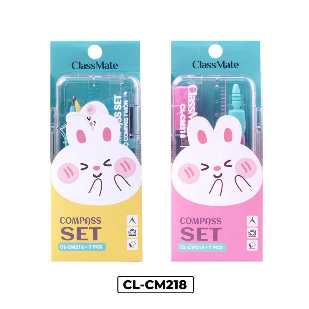 Bộ Dụng Cụ Học Tập 7 Món CLASSMATE Bộ Đồ Dùng Có Compas, Eke, Tẩy, Thước Hình Con Thỏ, Dùng Cho Học Sinh CL-CM218