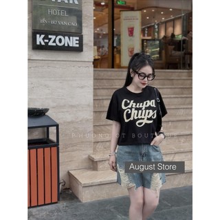 Áo Phông Chups Chips Thun Ngắn Tay Họa Tiết Dáng Ngắn Croptop Freesize Cao Cấp