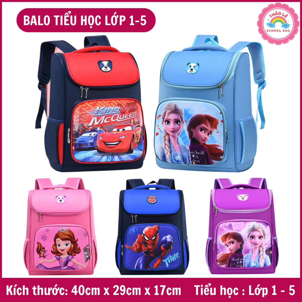 Balo cho bé tiểu học lớp 1-5, cặp học sinh cấp 1 trẻ em 6-10 tuổi, bé trai, bé gái siêu nhân người nhện công chúa TL2325