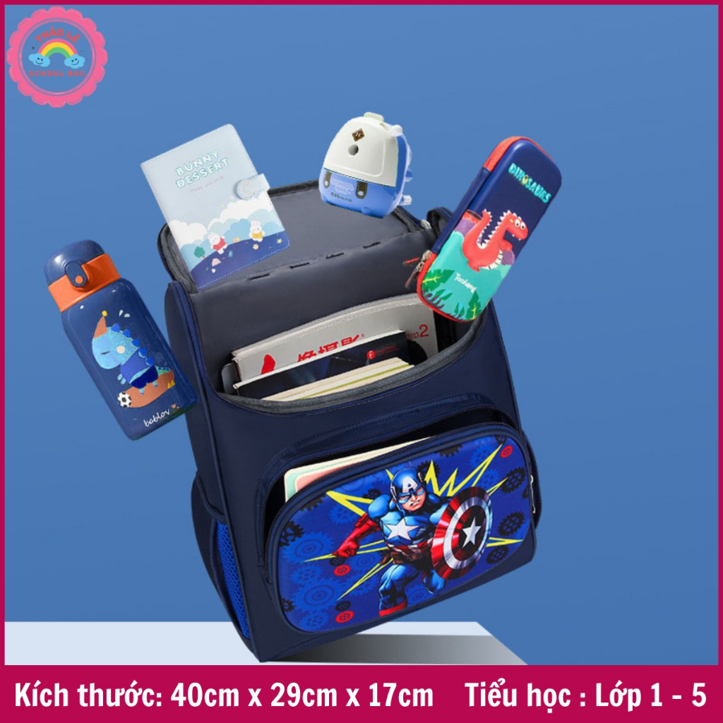 Balo cho bé tiểu học lớp 1-5, cặp học sinh cấp 1 trẻ em 6-10 tuổi, bé trai, bé gái siêu nhân người nhện công chúa TL2325