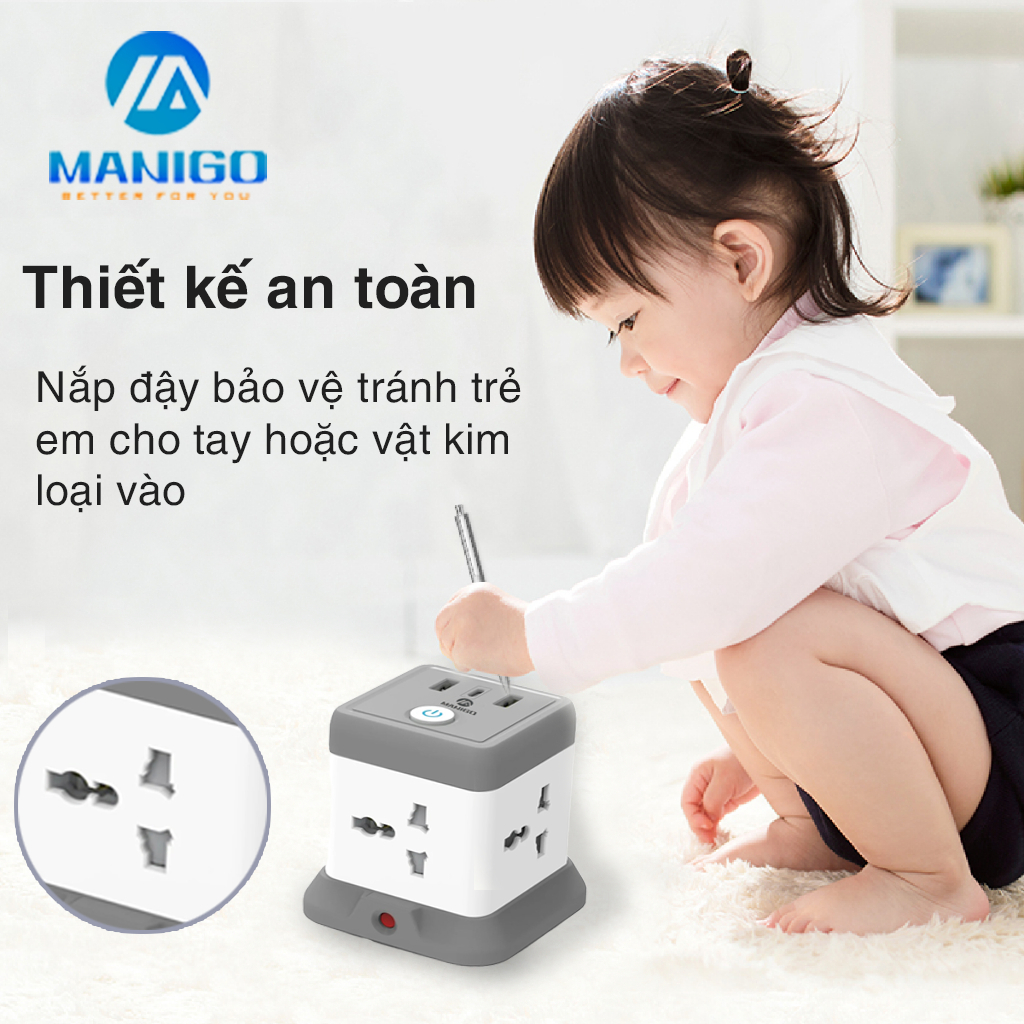 Ảnh Combo ổ cắm điện đa năng Manigo chiều dài 2,5M công suất 2500W Tích Hợp Sạc USB TypeC BH 18 Tháng 3