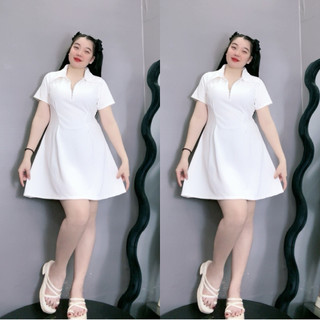 Đầm Polo Bigsize Nữ Cổ Sơ Mi Tay Ngắn Nhún Eo Dáng Váy Xòe Ngắn Vải Thun Co Giãn G98
