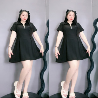 Đầm Polo Bigsize Nữ Cổ Sơ Mi Tay Ngắn Nhún Eo Dáng Váy Xòe Ngắn Vải Thun Co Giãn G98