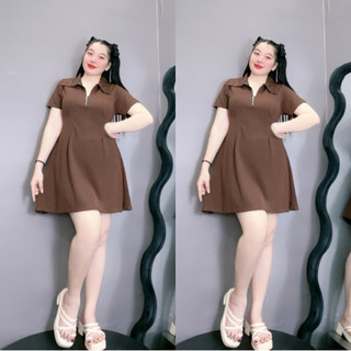 Đầm Polo Bigsize Nữ Cổ Sơ Mi Tay Ngắn Nhún Eo Dáng Váy Xòe Ngắn Vải Thun Co Giãn G98