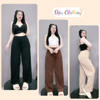 Quần ống rộng bigsize nữ lưng thun có dây rút dáng quần suông dài chất gân tăm mềm mịn Q20