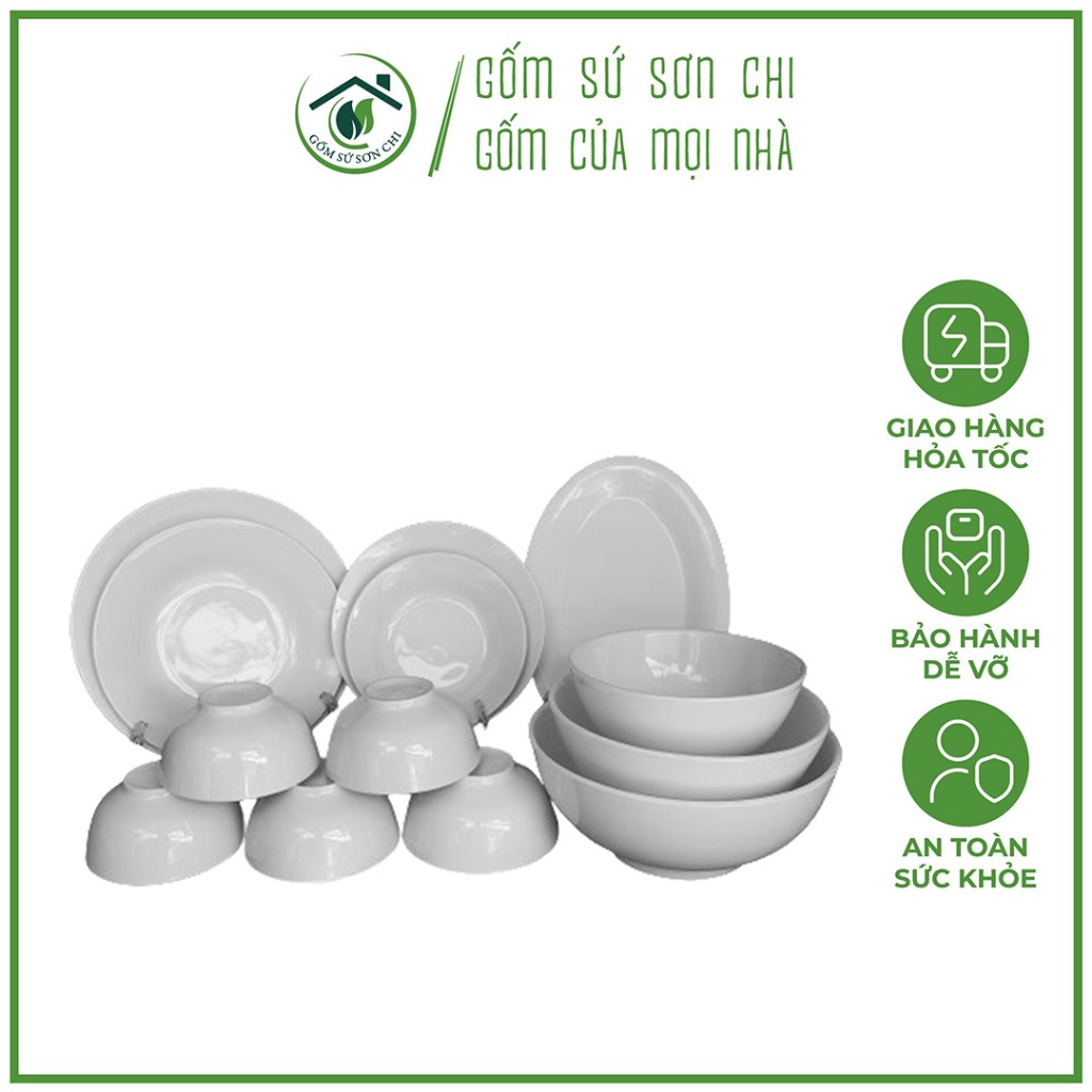 BỘ 13 món TÔ CHÉN DĨA TRẮNG DÀY gốm sứ dùng cho quán (Trọn bộ gồm 5 ...