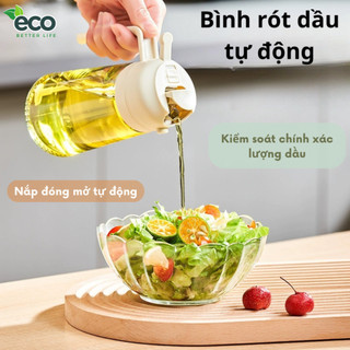 Chai đựng dầu ăn thủy tinh ECO nắp mở tự động, Bình xịt dầu ăn thông minh 2 trong 1 dung tích 470ml