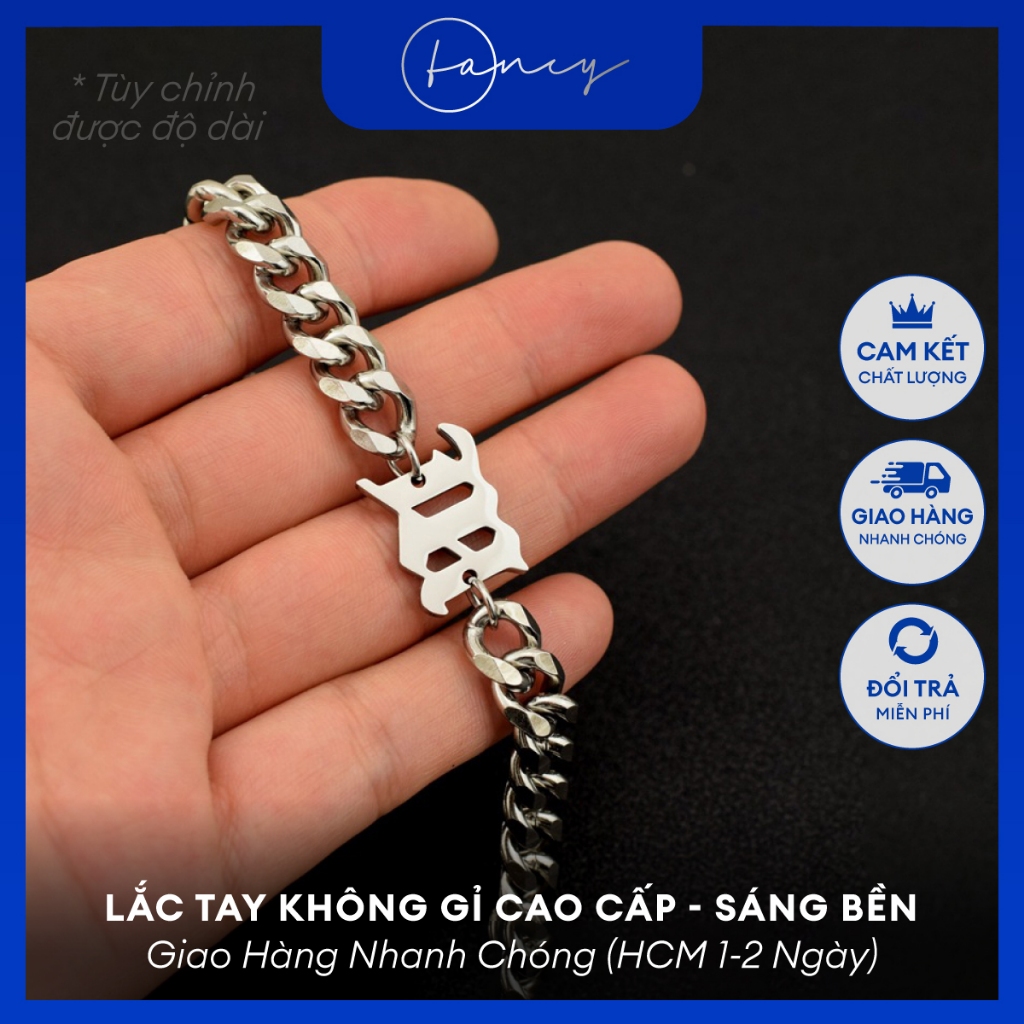Lắc tay nam titan mắc xích phối chữ cá tính, vòng tay cuban nam nữ nhiều mẫu thời trang Fancy