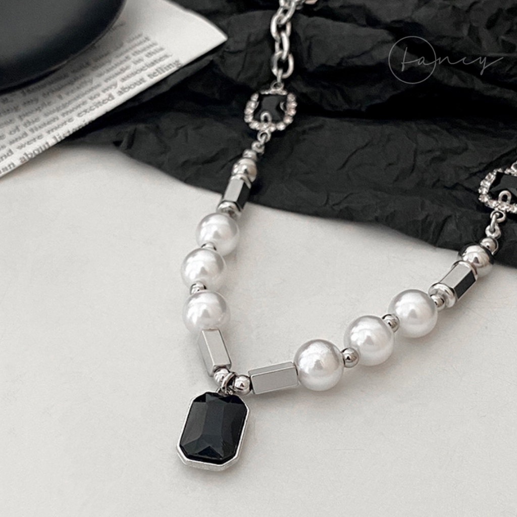 Dây chuyền xích đính ngọc nhân tạo phối đá sang trọng, vòng cổ titan nam nữ thời trang Fancy cá tính