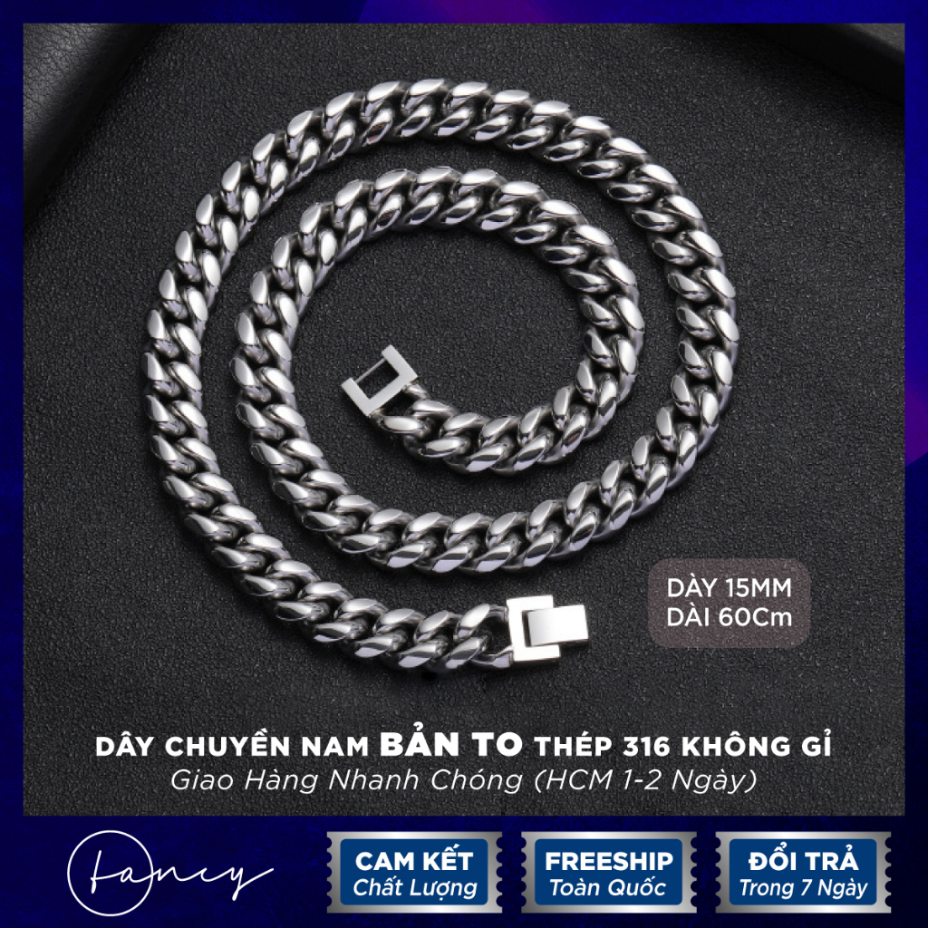 Dây chuyền nam Fancy titan mắc xích bản lớn 15mm, vòng cổ nam cuban ...