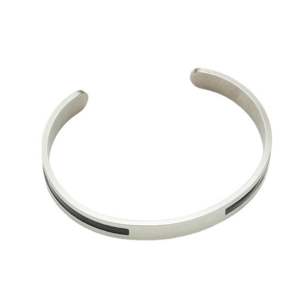 Vòng cuff nam titan viền đen cá tính, vòng lắc tay nam nữ Fancy chất liệu titan cao cấp không gỉ