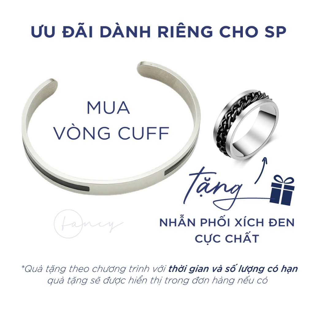 Vòng cuff nam titan viền đen cá tính, vòng lắc tay nam nữ Fancy chất liệu titan cao cấp không gỉ