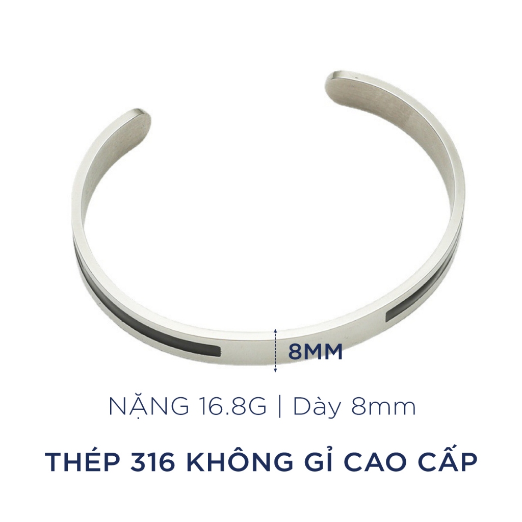 Vòng cuff nam titan viền đen cá tính, vòng lắc tay nam nữ Fancy chất liệu titan cao cấp không gỉ