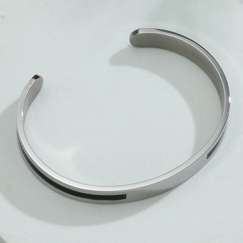 Vòng cuff nam titan viền đen cá tính, vòng lắc tay nam nữ Fancy chất liệu titan cao cấp không gỉ
