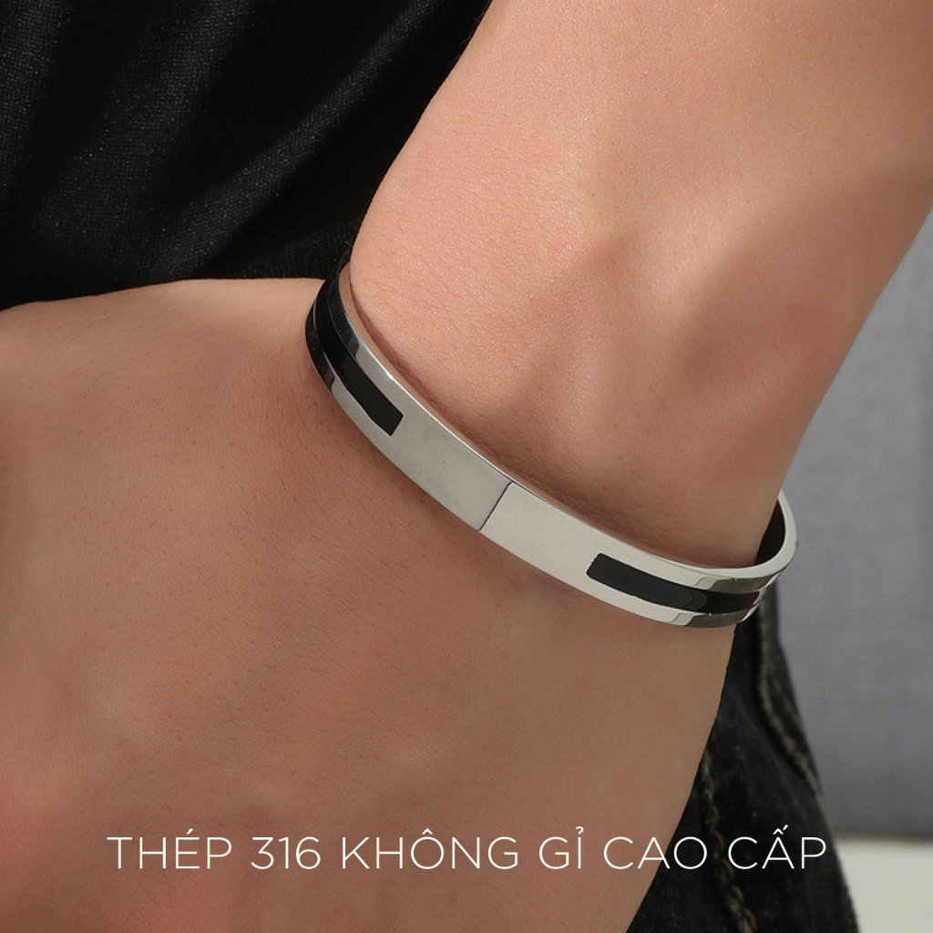 Vòng cuff nam titan viền đen cá tính, vòng lắc tay nam nữ Fancy chất liệu titan cao cấp không gỉ