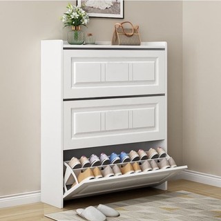 Tủ giày thông minh DQ HOME  3 tầng màu gỗ trắng phong cách tân cổ điền siêu nhỏ gọn phù hợp với mọi không gian