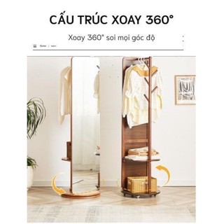 Gương xoay tròn kèm móc treo đa năng tiện ích DQ HOME cao 170cm rộng 43cm gương rộng 35cm