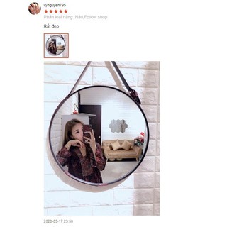Gương trang điểm,Gương tròn treo tường viền gỗ,viền da bò đường kính tự chọn, tặng phụ kiện treo không khoan DQ HOME