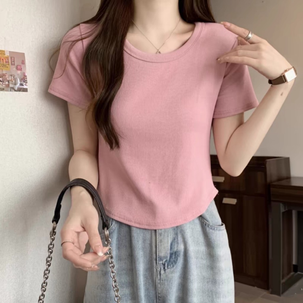 Áo thun babytee vạt bầu form trơn đủ màu basic chất liệu thun con giãn 4 chiều fit dáng siêu đẹp m06