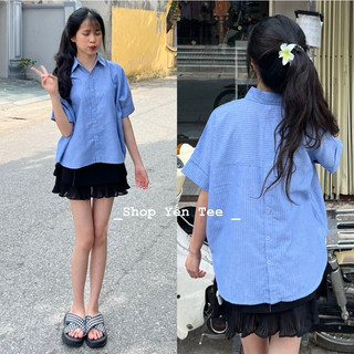 Áo sơ mi kẻ cúc lưng chất đẹp , from vừa dễ mặc , sơ mi mét 5