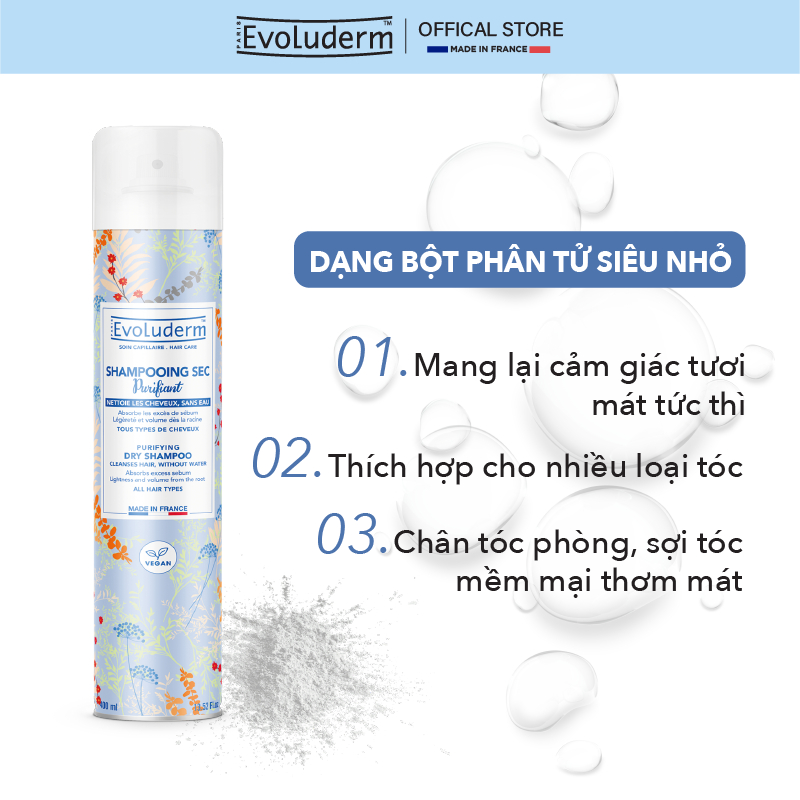 Ảnh Dầu gội khô Evoluderm không xả lại với nước làm sạch tóc và da đầu cho mái tóc bồng bềnh hương thơm quyến rũ 400ml 3