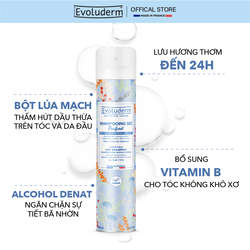 Ảnh Dầu gội khô Evoluderm không xả lại với nước làm sạch tóc và da đầu cho mái tóc bồng bềnh hương thơm quyến rũ 400ml 2