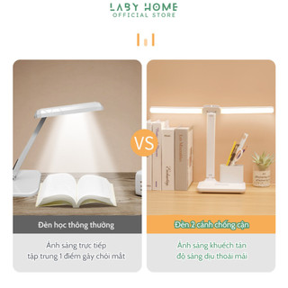 Đèn Học Chống Cận 2 Cánh Khuếch Tán Ánh Sáng Chống Mỏi Mắt, Đèn Tích Điện Để Bàn Học Cho Học Sinh