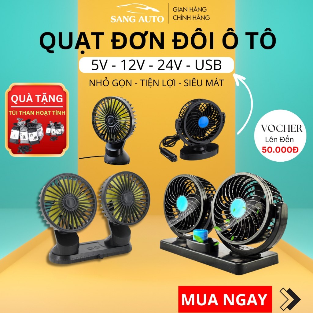 Quạt Đôi Mini, Quạt Ô Tô 12v 24v, Xoay 360 Tiện Ích Trên Ô Tô Cao Cấp ...