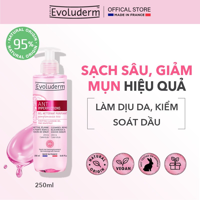 Ảnh Gel rửa mặt ngăn ngừa mụn Evoluderm Anti-Blemish Purifying Cleansing Gel chiết xuất bưởi hồng hoa cúc và zin C 250ML 1