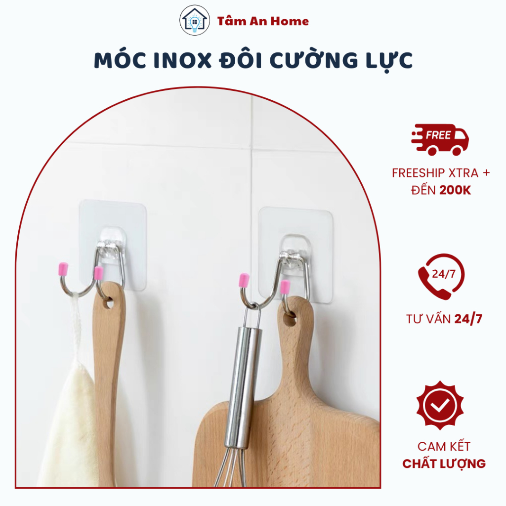 1 Móc Cường Lực INOX Dán Tường Dạng Móc ĐÔI (TâmAn Home) | Shopee Việt Nam